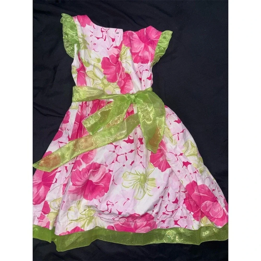Emma's Garden Girls Floral Fit & Flare Party Dress Pink Green Size 4T oks money